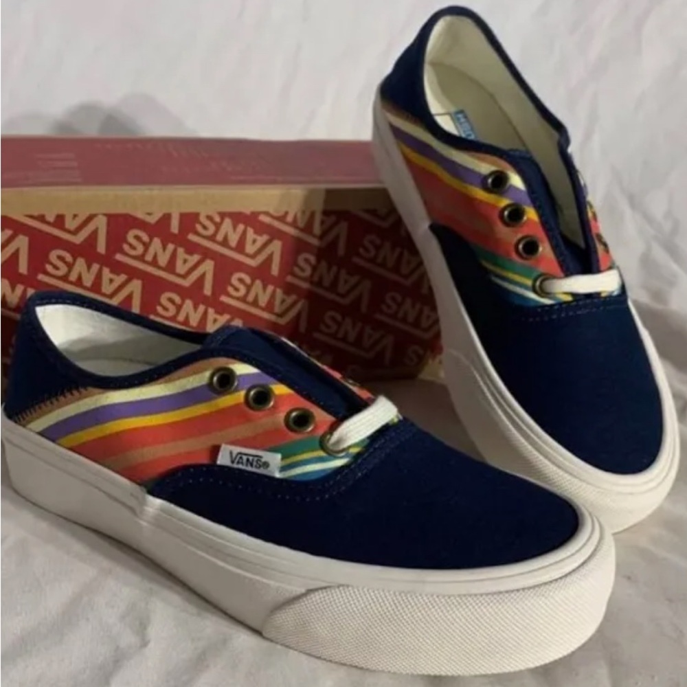 Vans Navy with Rainbow Stripes Sneakers